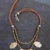 Back View Hand-Carved Mammoth Tusk Hamsa Necklace on Leather Cord and Beads