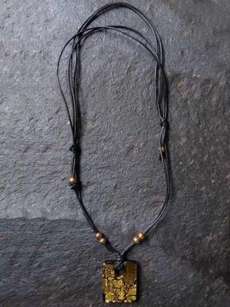 Hand-Blown Venetian Glass Necklace on Double Strand Leather Cord with Vermeil Beads